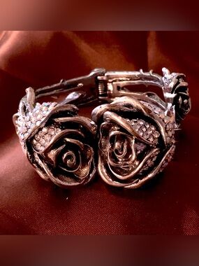 Rose Crystal Statement Bracelet- Silver & Aurora Borealis Crystals